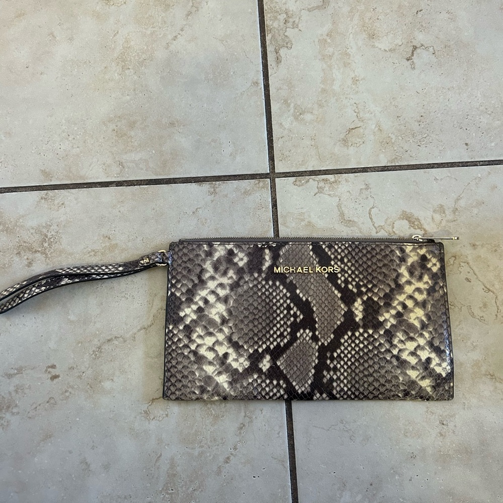 Michael Kors Black and Cream Snake Print Wristlet